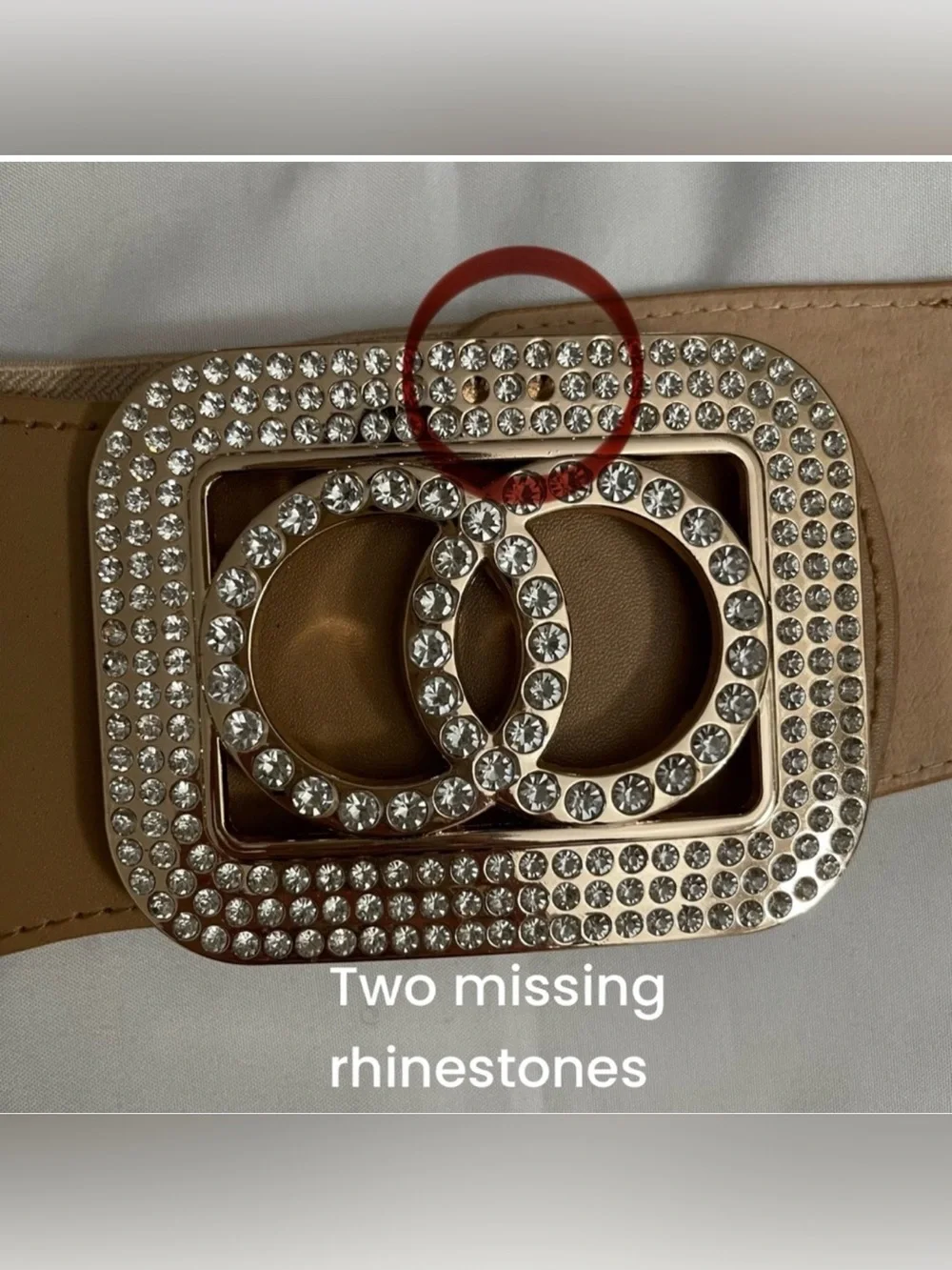 Brown square buckle with rhinestones details elastic waistband belt